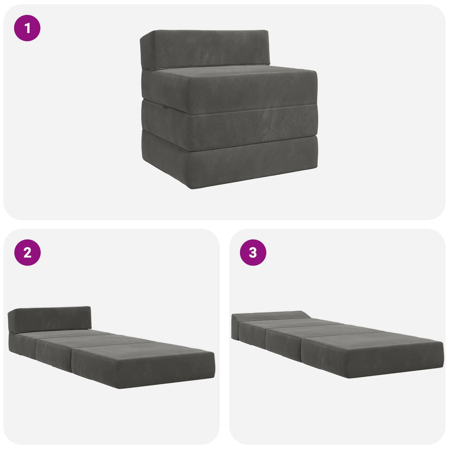 Vouwbare Bankbed Donkergrijs 200 x 70 x 15 cm Fluweel