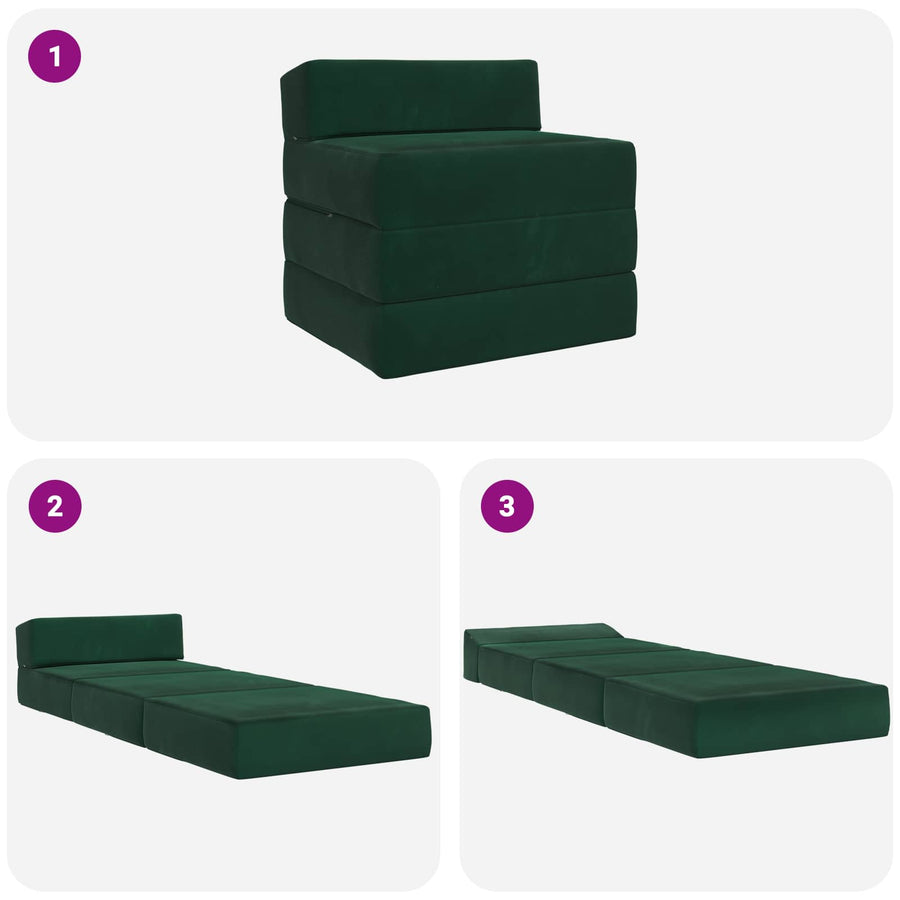 Vouwbare Bankbed Donkergroen 200 x 70 x 15 cm Fluweel