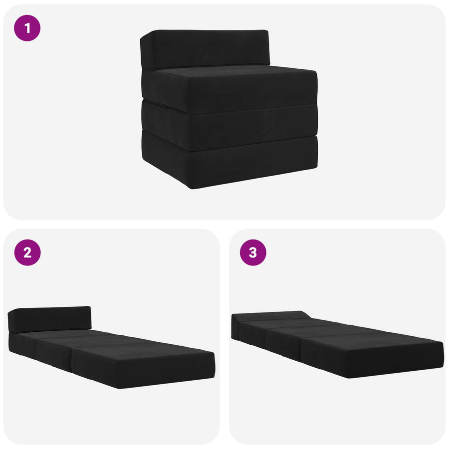 Vouwbare Bankbed Zwart 200 x 70 x 15 cm Fluweel
