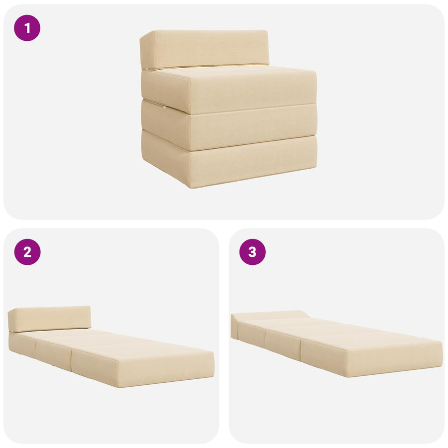 Vouwbare Bankbed Crèmekleurig 200 x 70 x 15 cm Katoen Stof