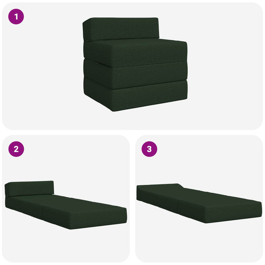 Vouwbare Bankbed Donkergroen 200 x 70 x 10 cm Stof