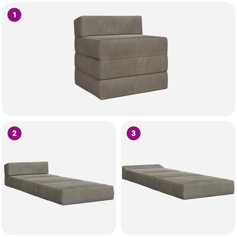 Vouwbare Bankbed Lichtgrijs 200 x 70 x 10 cm Fluweel