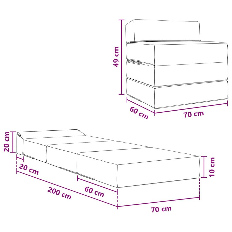 Vouwbare Bankbed Crèmekleurig 200 x 70 x 10 cm Katoen Stof