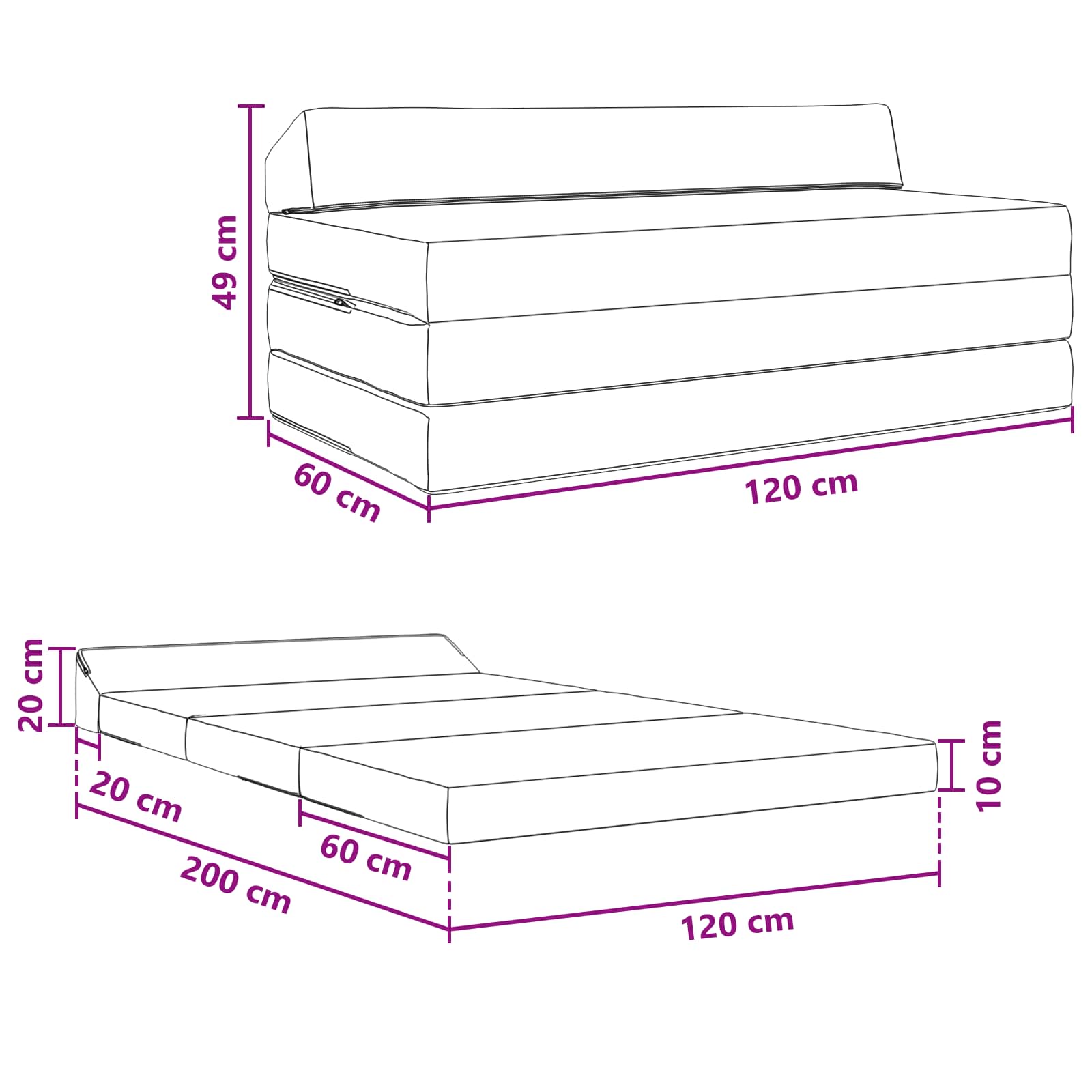 Vouwbare Bankbed Blauw 120 x 60 x 49 cm Stof