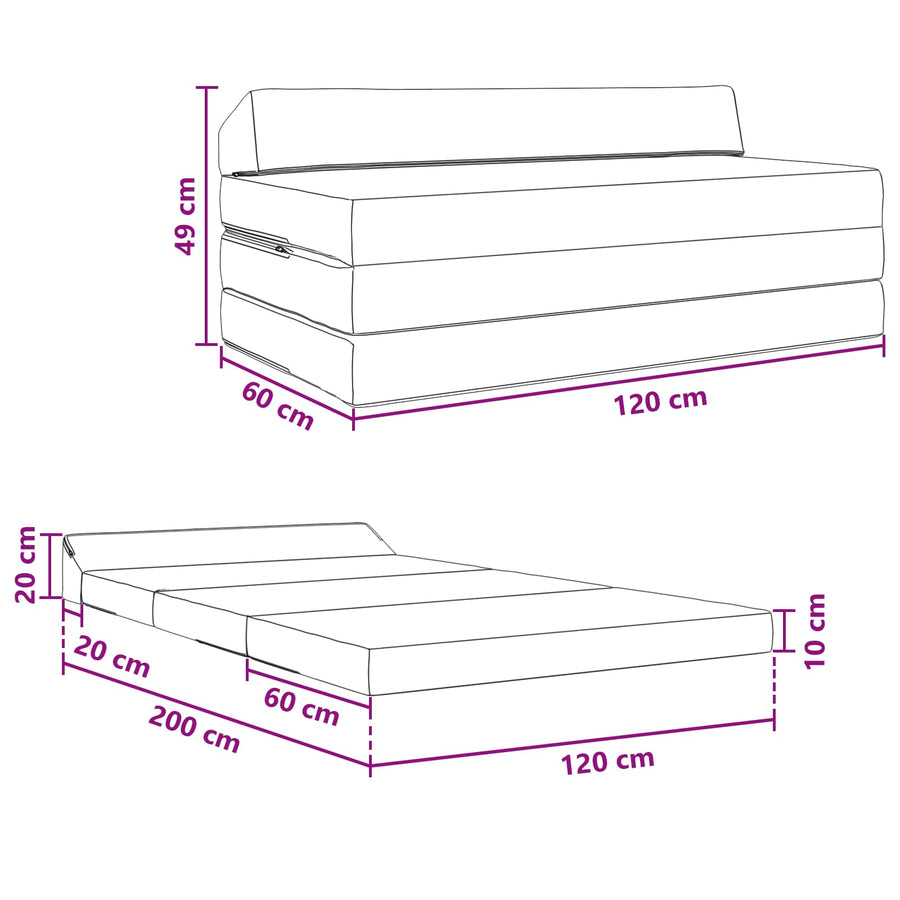 Vouwbare Bankbed Lichtgrijs 120 x 60 x 49 cm Stof