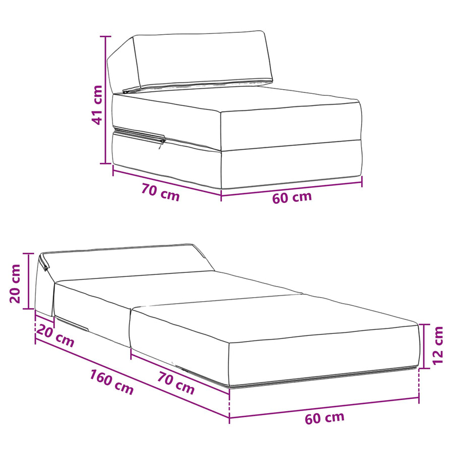 Vouwbare Bankbed Lichtgrijs 60 x 70 x 41 cm Stof