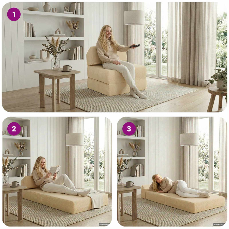 Vouwbare Bankbed Crèmekleurig 60 x 70 x 41 cm Stof
