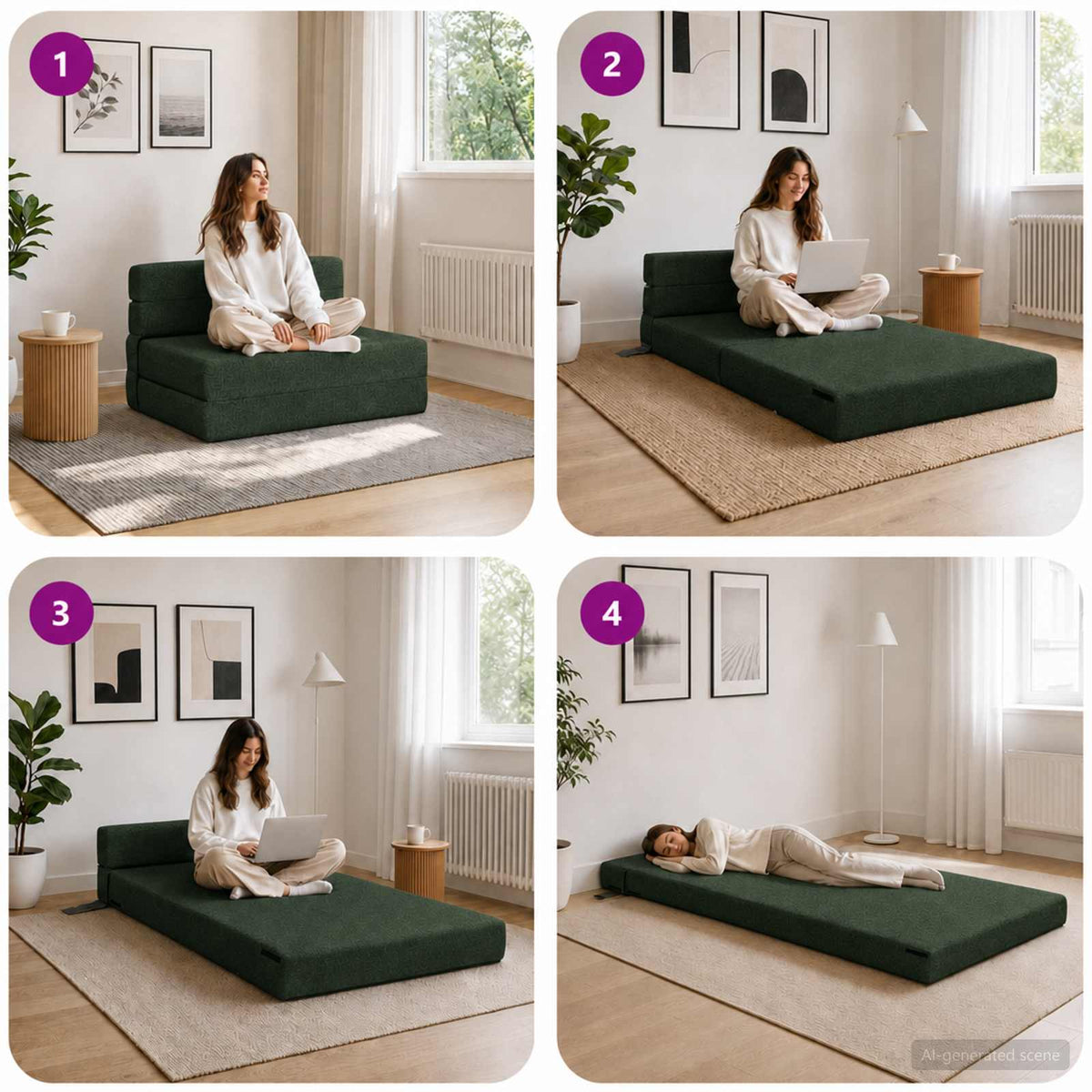 Vouwbare Bankbed Donkergroen 100 x 80 x 60 cm Stof