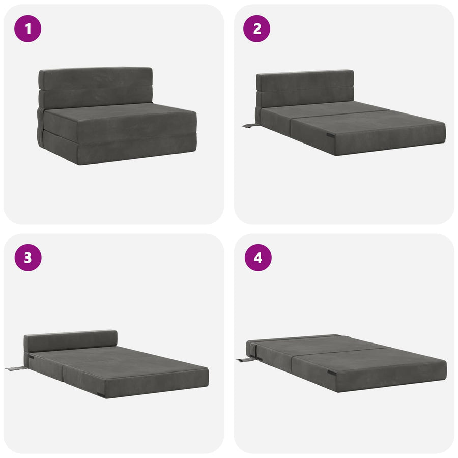 Vouwsofa Bed Donkergrijs 190 x 100 x 15 cm Fluweel