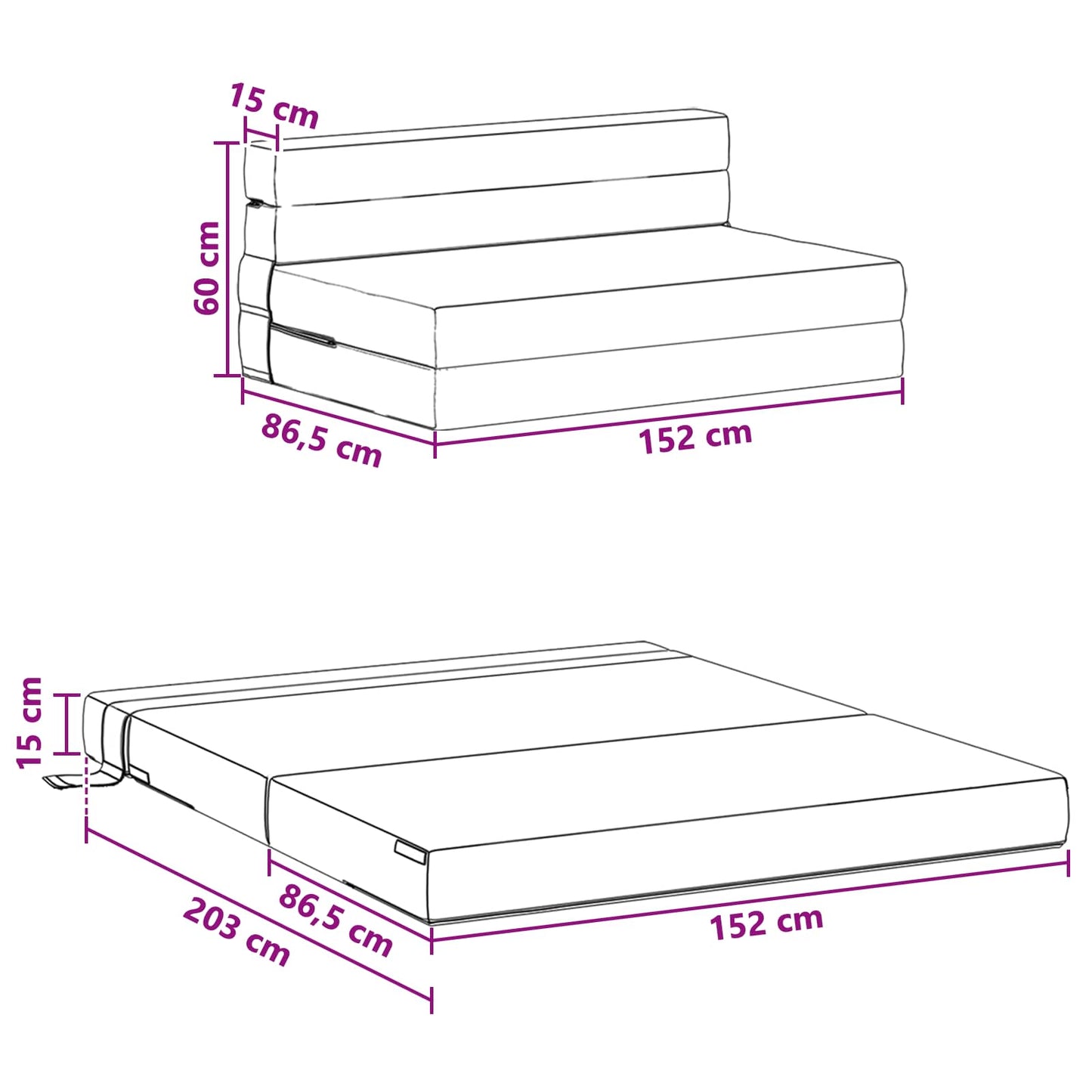 Vouwsofa Bed Donkergroen 203 x 152 x 15 cm Fluweel