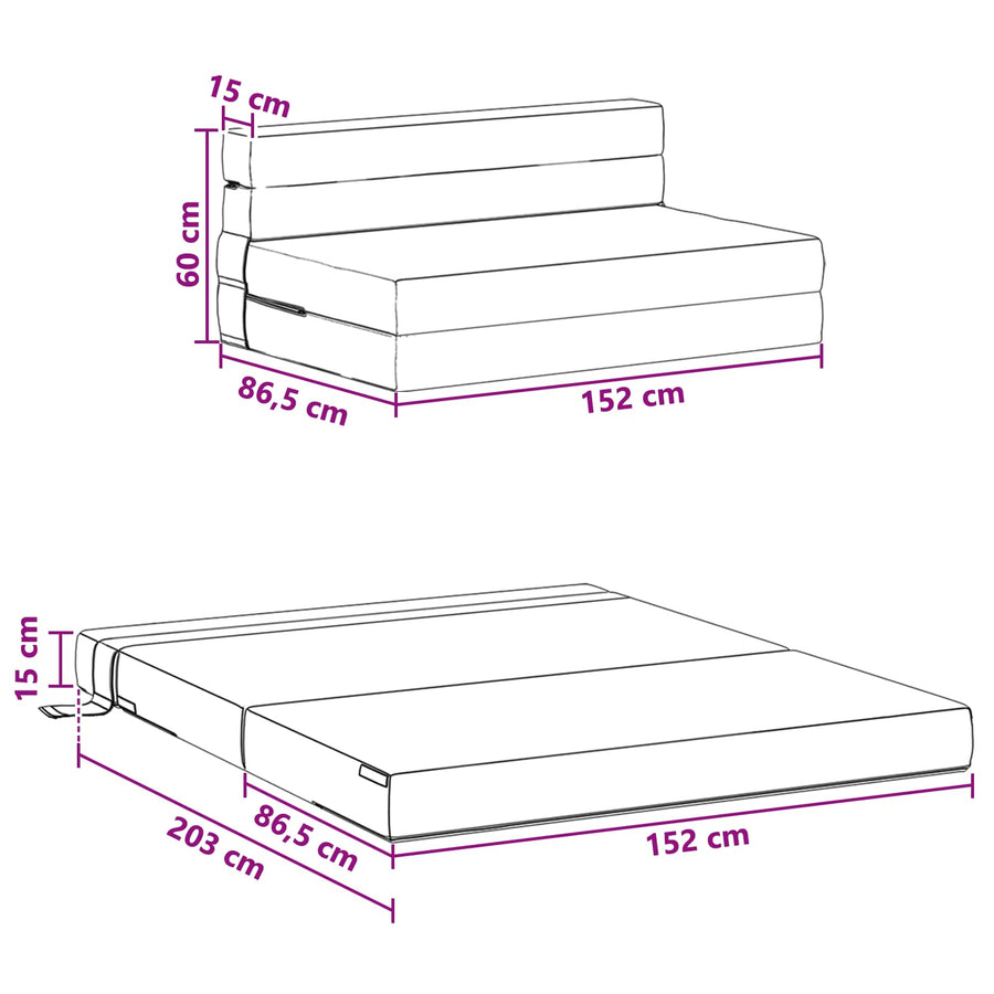 Vouwsofa Bed Crème 203 x 152 x 15 cm Katoen Stof