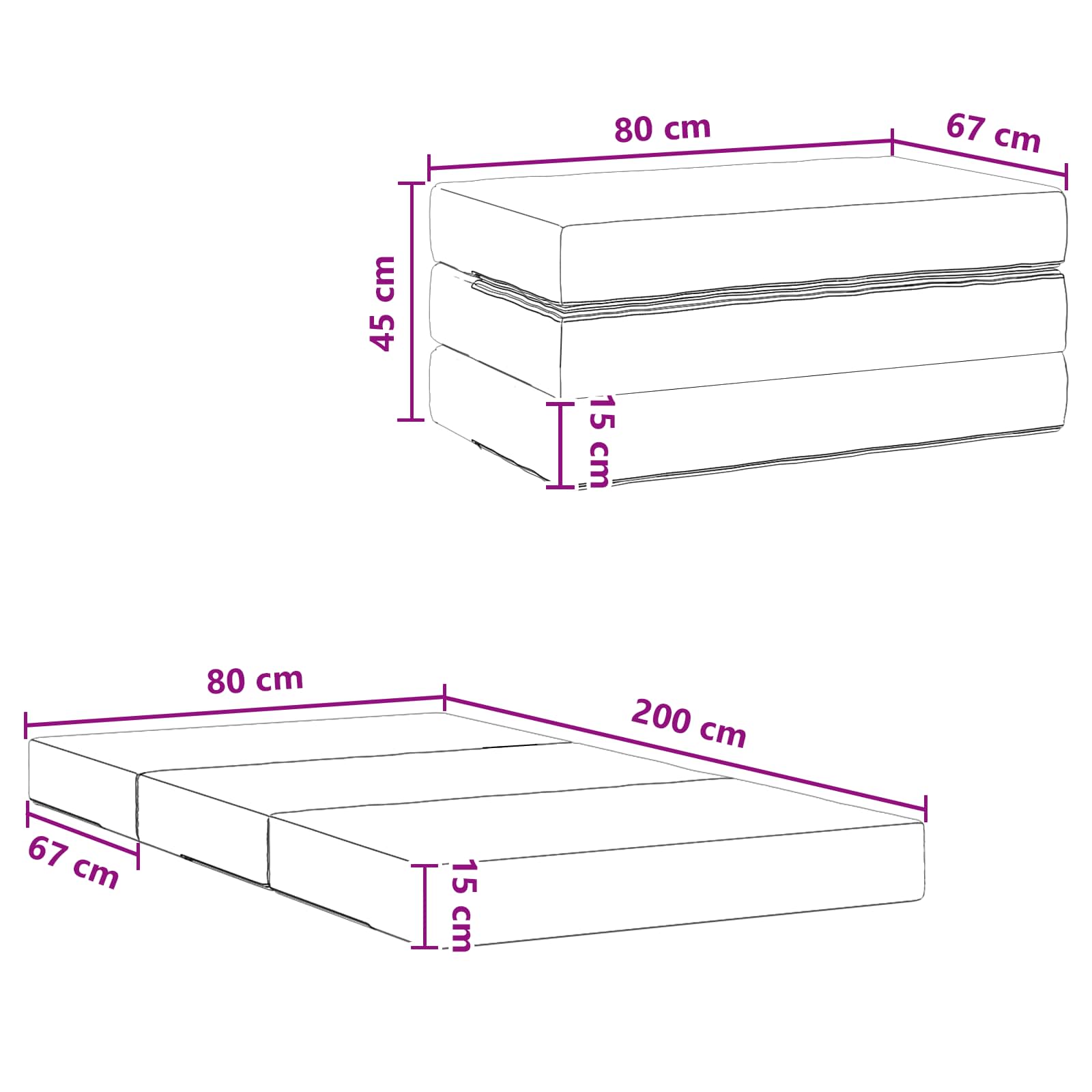 Vouwbare Bankbed 80 x 67 x 45 cm Zwart
