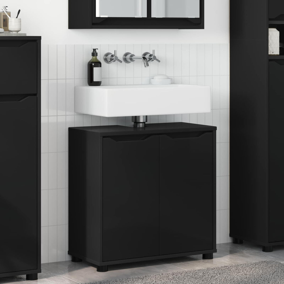 Badkamer wastafelkast Zwart 60 x 30 x 60 cm Bewerkt hout