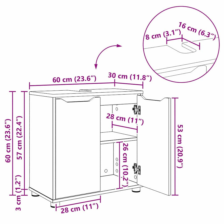 Badkamer wastafelkast Grijs Sonoma 60 x 30 x 60 cm Bewerkt hout