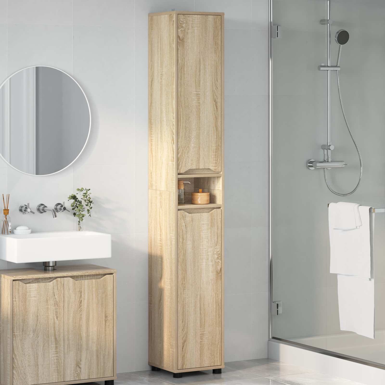 Badkamer Kast Sonoma Eiken 30,5 x 30 x 195 cm Bewerkt hout
