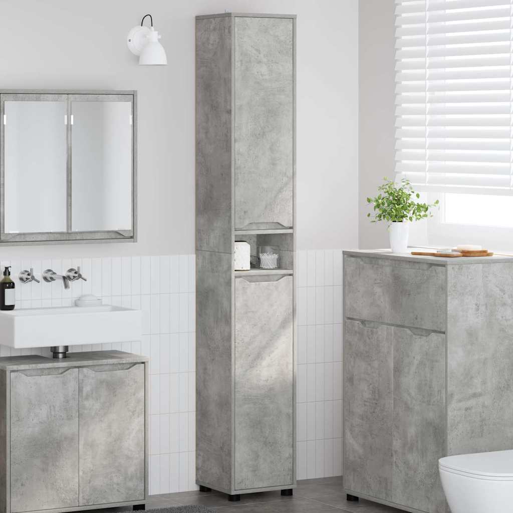 Badkamer Kast Beton Grijs 30,5 x 30 x 195 cm Bewerkt hout