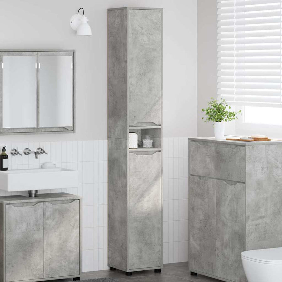 Badkamer Kast Beton Grijs 30,5 x 30 x 195 cm Bewerkt hout