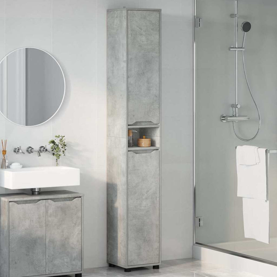 Badkamer Kast Beton Grijs 30,5 x 30 x 195 cm Bewerkt hout