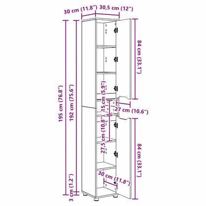 Badkamer Kast Beton Grijs 30,5 x 30 x 195 cm Bewerkt hout