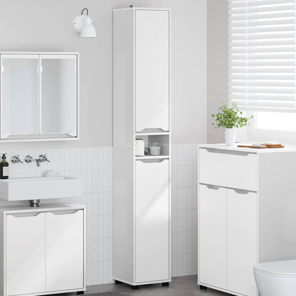 Badkamer Kast Hoogglans wit 30,5 x 30 x 195 cm Bewerkt hout