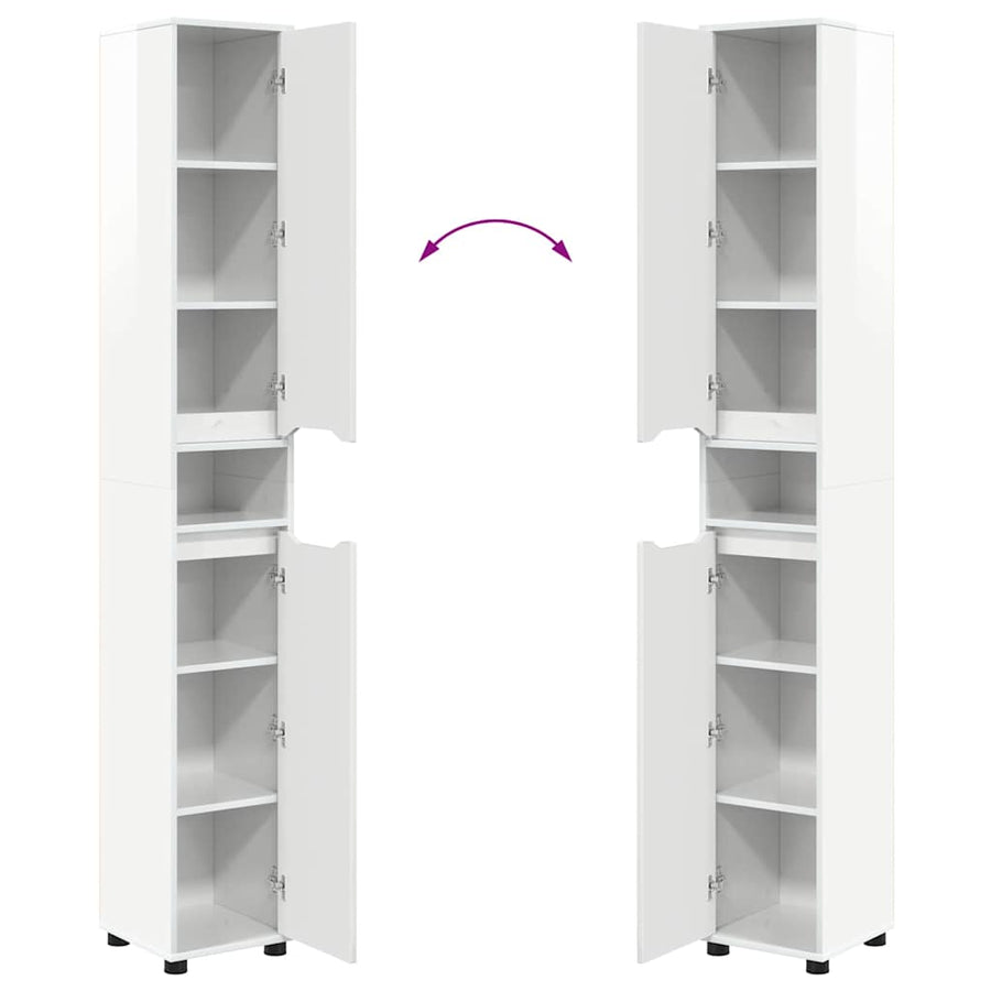 Badkamer Kast Hoogglans wit 30,5 x 30 x 195 cm Bewerkt hout