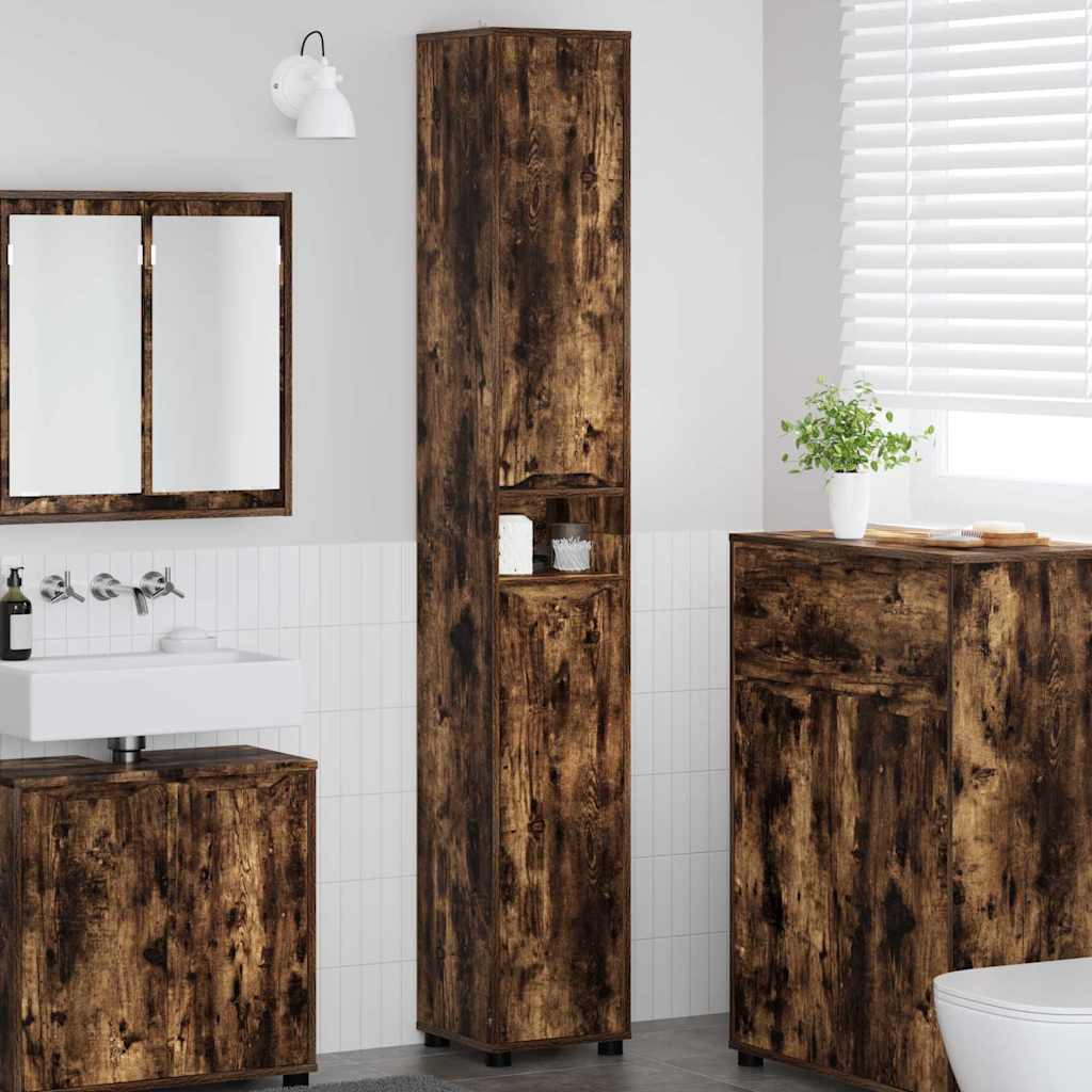 Badkamer Kast Gerookt eiken 30,5 x 30 x 195 cm Bewerkt hout