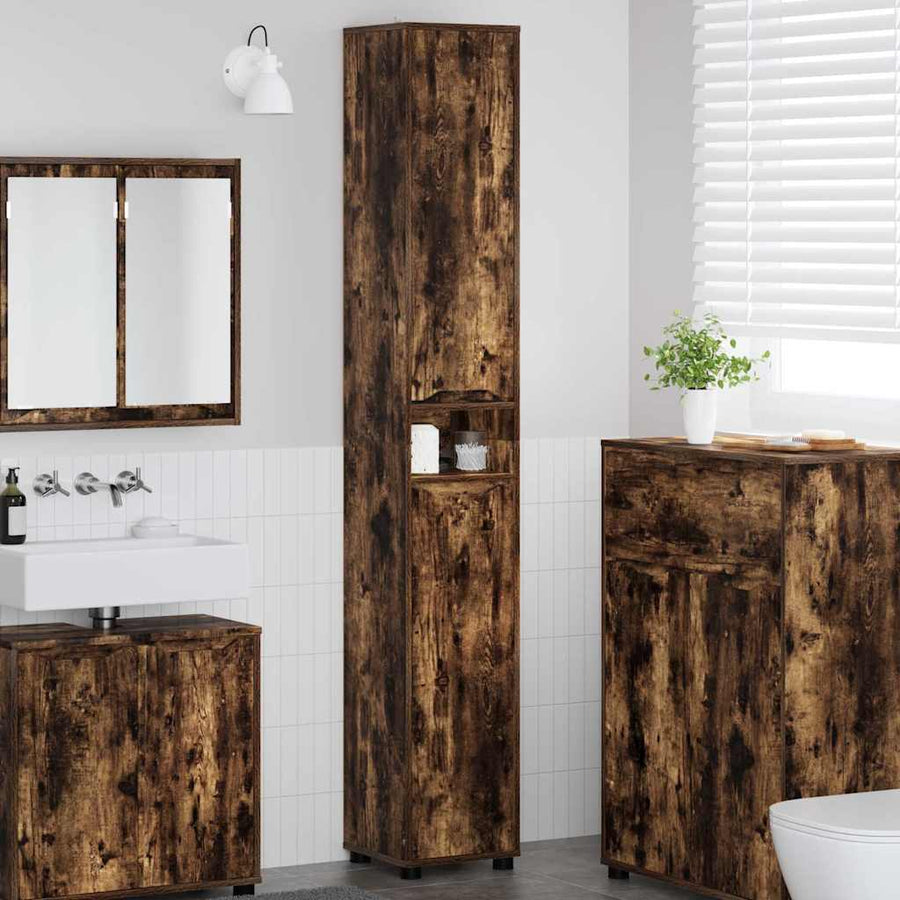 Badkamer Kast Gerookt eiken 30,5 x 30 x 195 cm Bewerkt hout