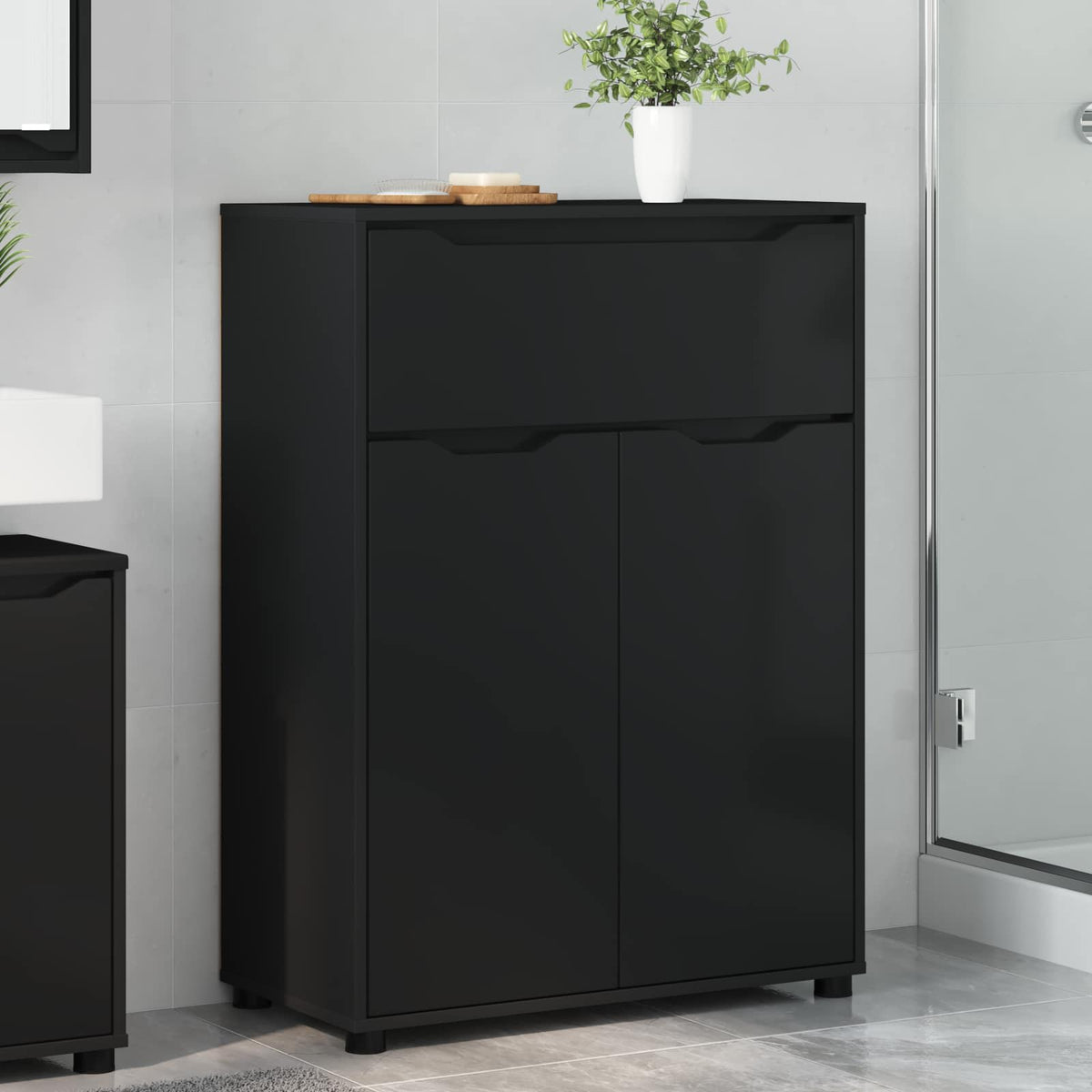 Badkamer Kast met lade Zwart 72,5 x 36,5 x 100 cm Bewerkt hout