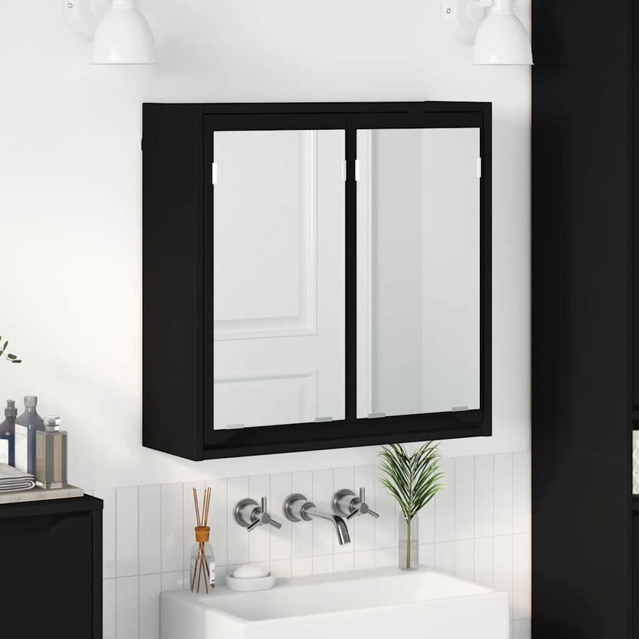 Badkamer spiegelkast Zwart 60 x 20 x 60 cm Bewerkt hout