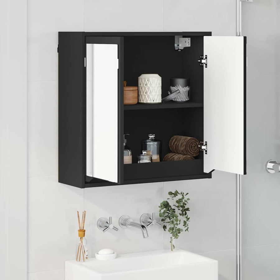 Badkamer spiegelkast Zwart 60 x 20 x 60 cm Bewerkt hout
