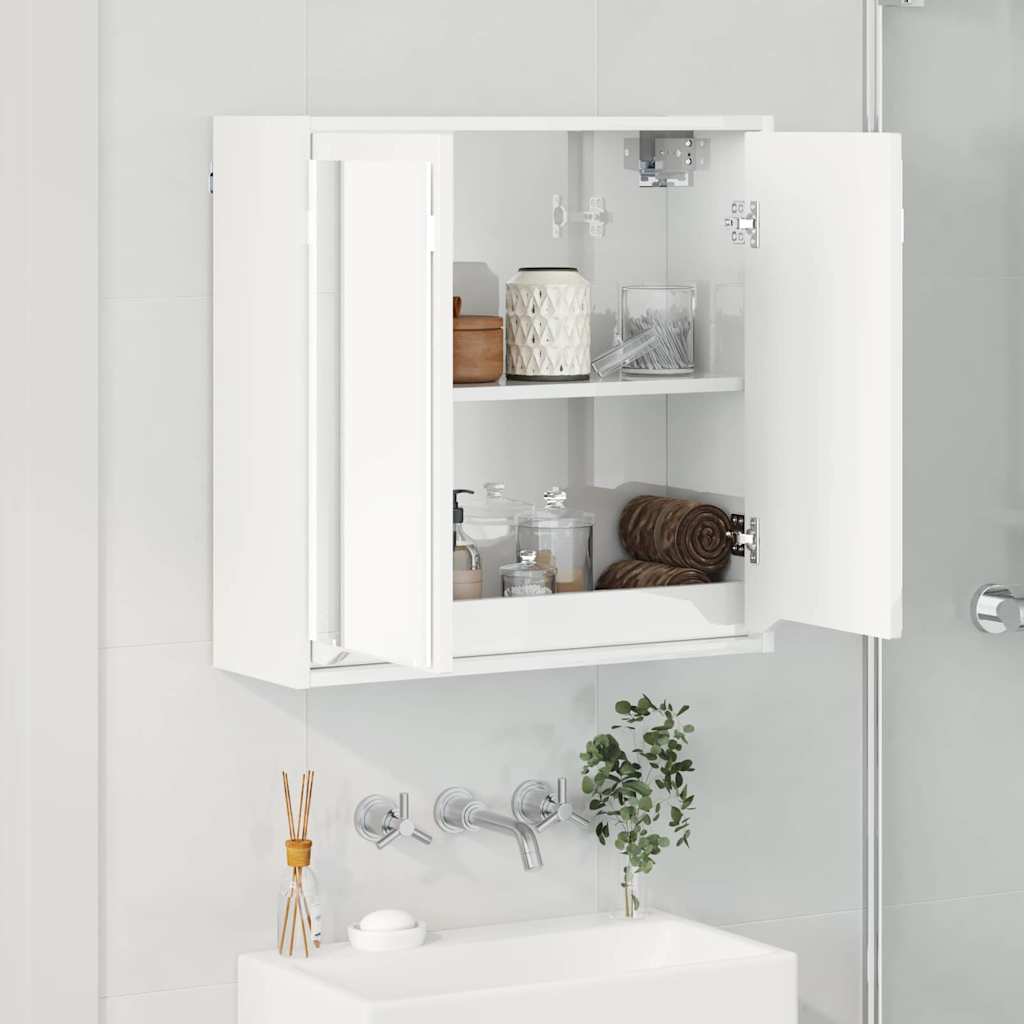 Badkamer spiegelkast Hoogglans wit 60 x 20 x 60 cm Bewerkt hout