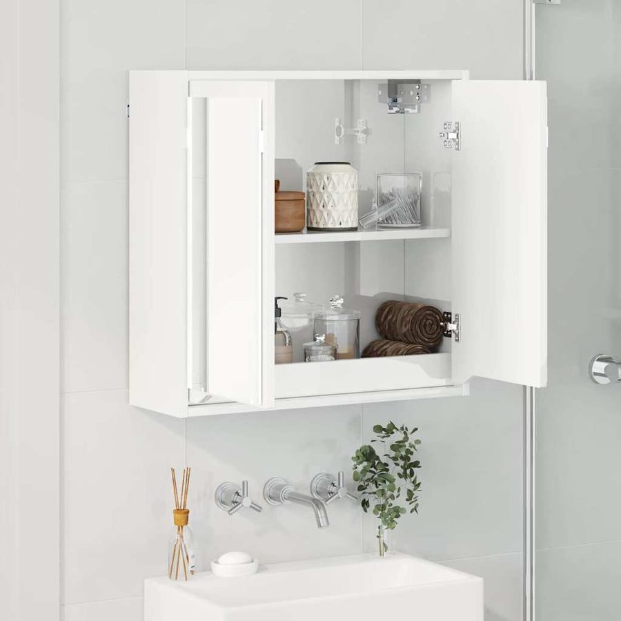 Badkamer spiegelkast Hoogglans wit 60 x 20 x 60 cm Bewerkt hout