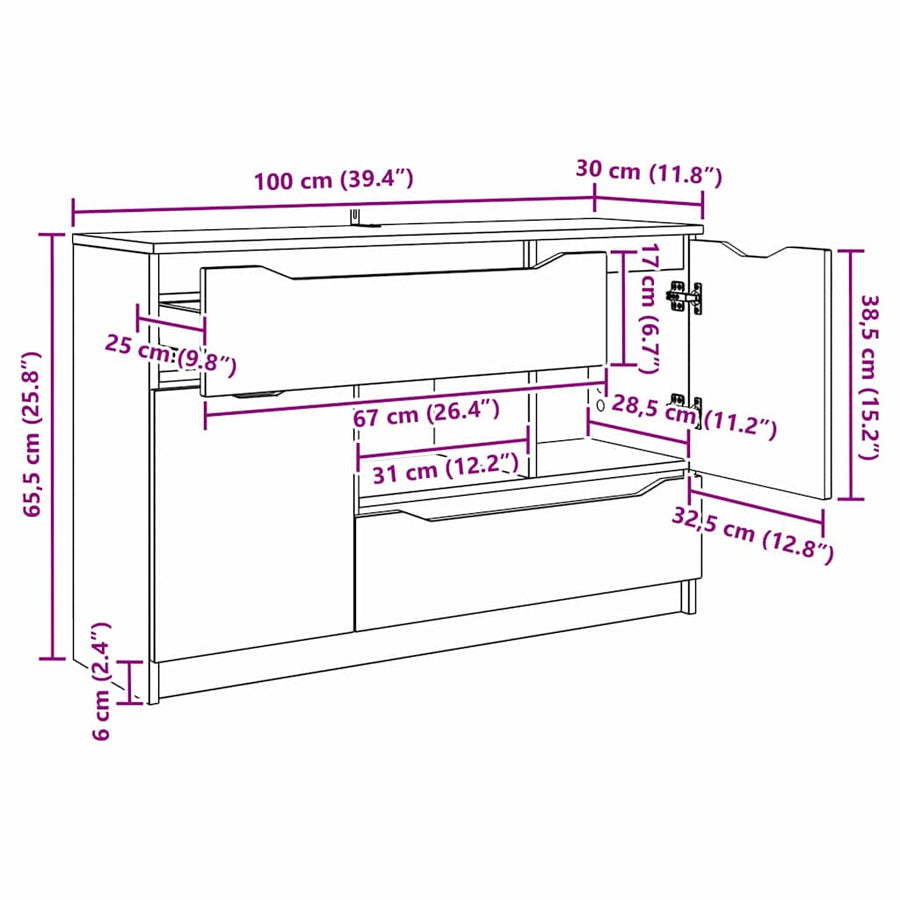 Dressoir met lade Zwart 100 x 30 x 65,6 Bewerkt hout