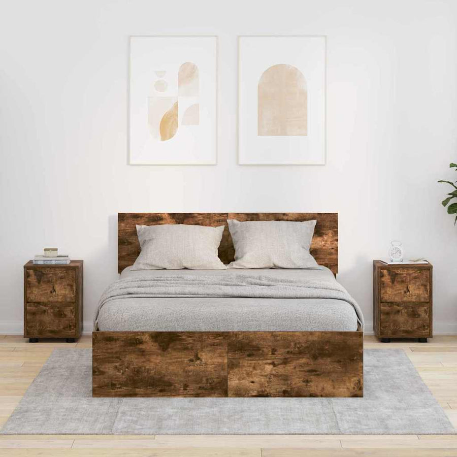Nachtkastjes 2 pcs Gerookt eiken 30,5 x 30 x 43 cm Bewerkt hout