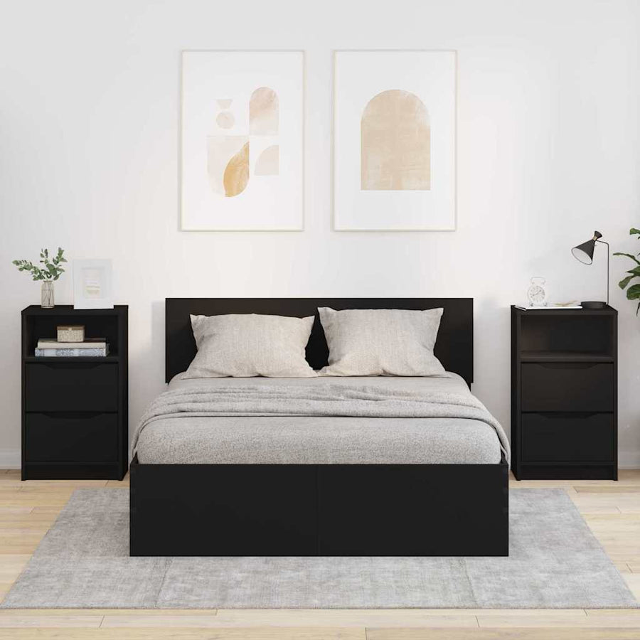 Nachtkastjes met lade 2 pcs Zwart 40 x 30 x 467 cm Bewerkt hout