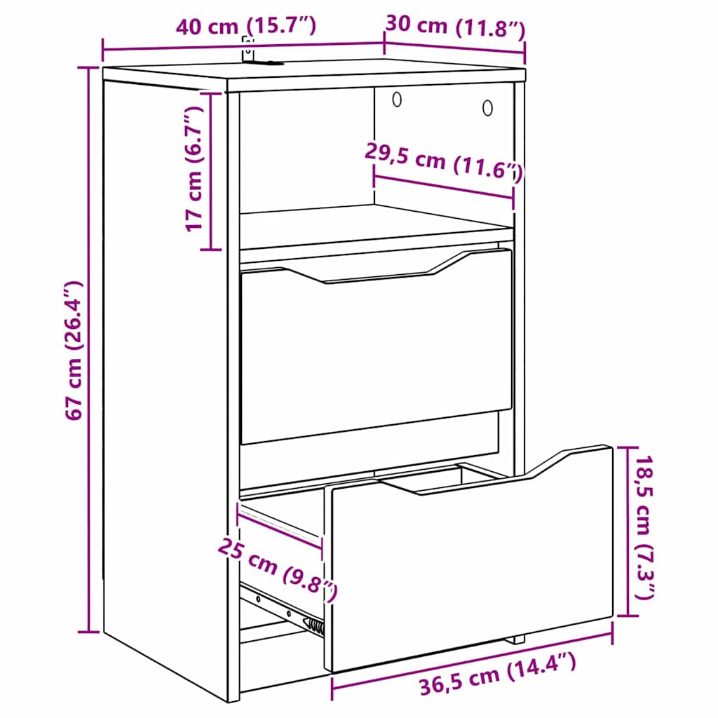 Nachtkastje met lade Oud Hout 40 x 30 x 467 cm Bewerkt hout