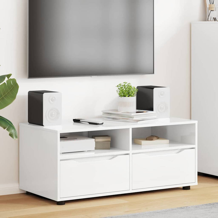 TV-kast met lade Hoogglans wit 100 x 48 x 43 cm Bewerkt hout