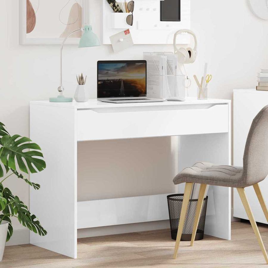 Bureau met lade Hoogglans wit 100 x 50 x 78 cm Bewerkt hout
