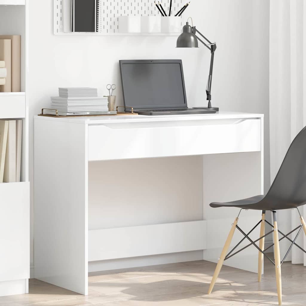 Bureau met lade Hoogglans wit 100 x 50 x 78 cm Bewerkt hout