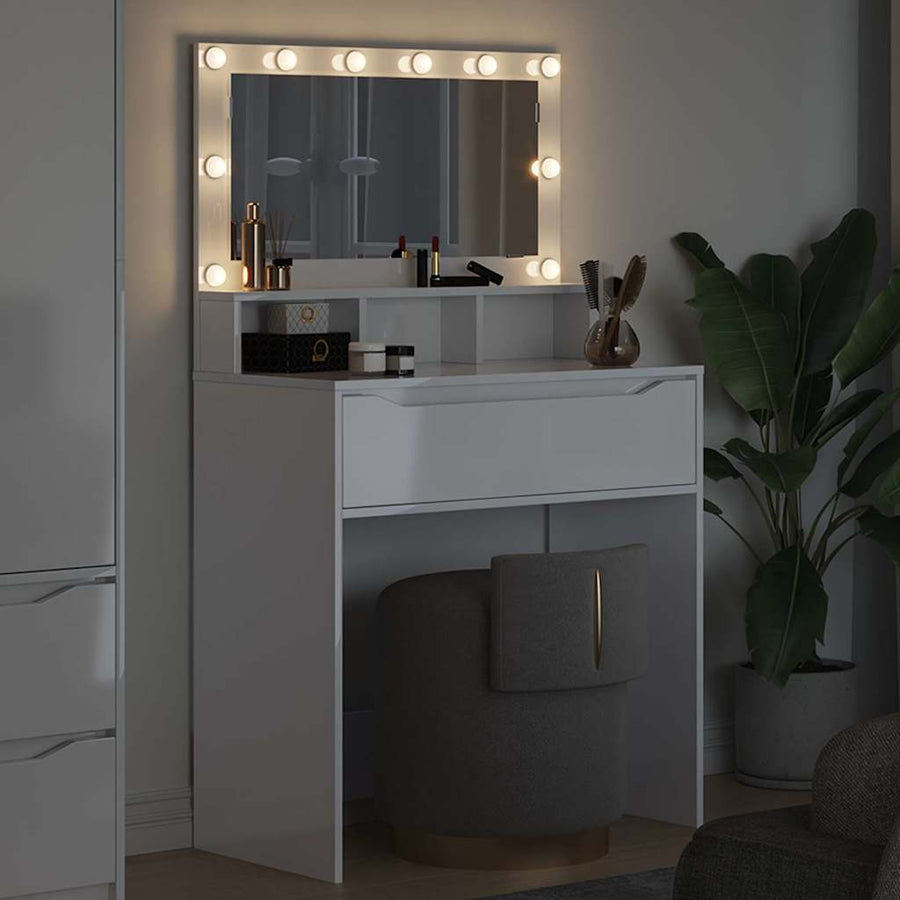 Slaapkamer Kaptafels met lade Hoogglans wit 80 x 39,6 x 135 cm
