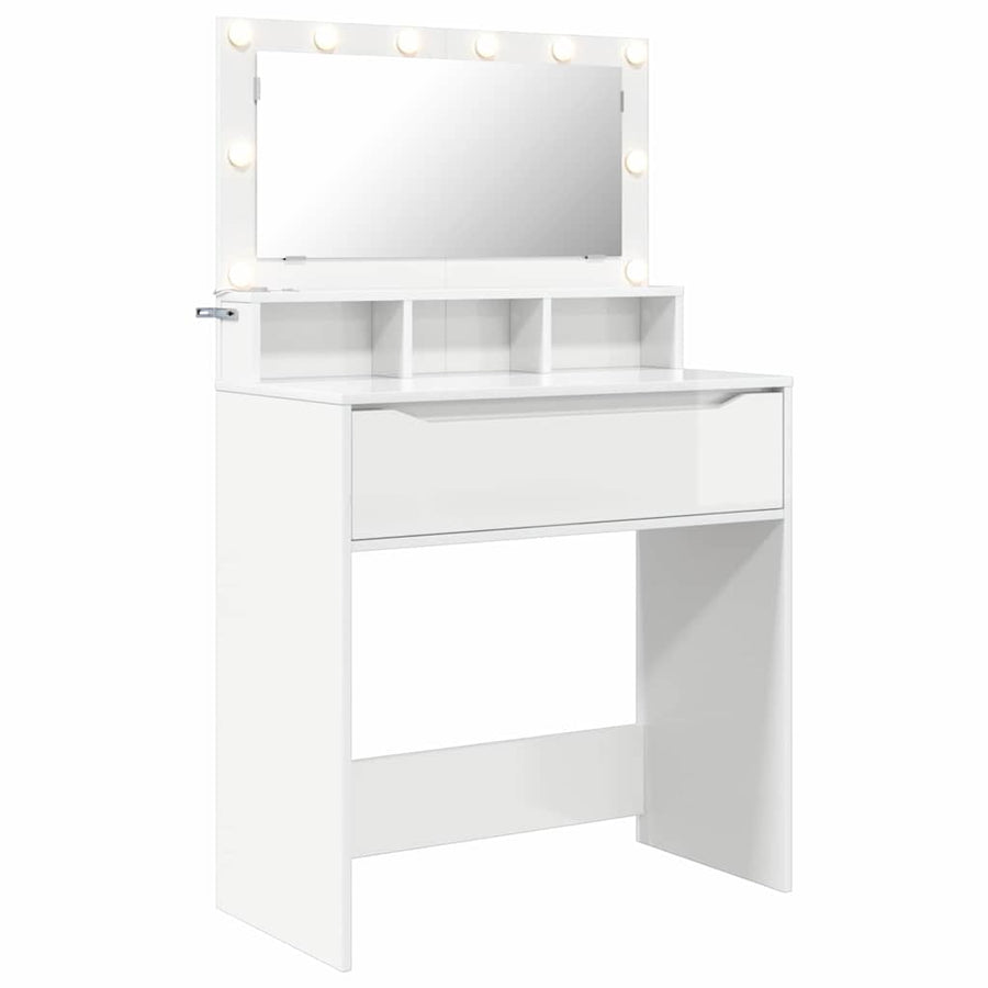 Slaapkamer Kaptafels met lade Hoogglans wit 80 x 39,6 x 135 cm