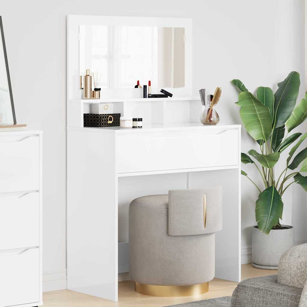 Slaapkamer Kaptafels met lade Hoogglans wit 80 x 39,6 x 135 cm