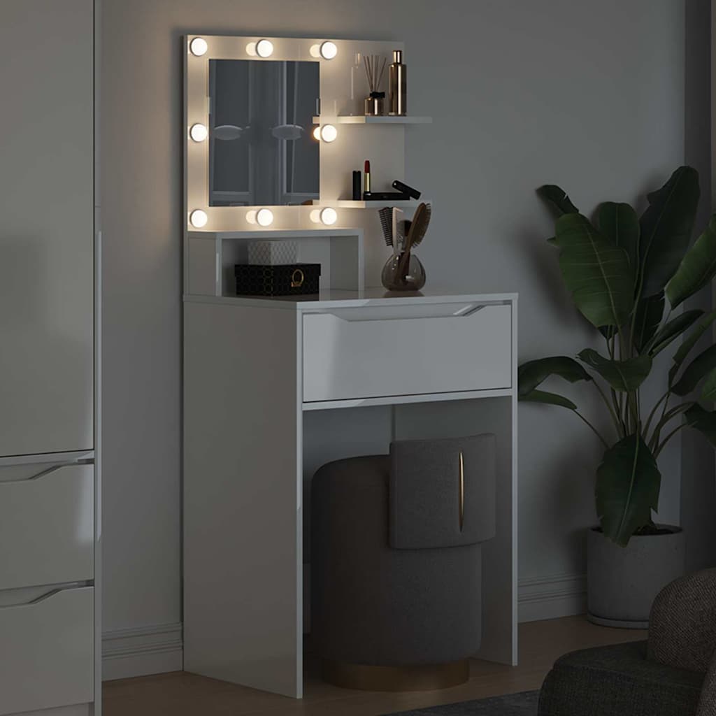 Slaapkamer Kaptafels met lade Hoogglans wit 80 x 39,6 x 135 cm