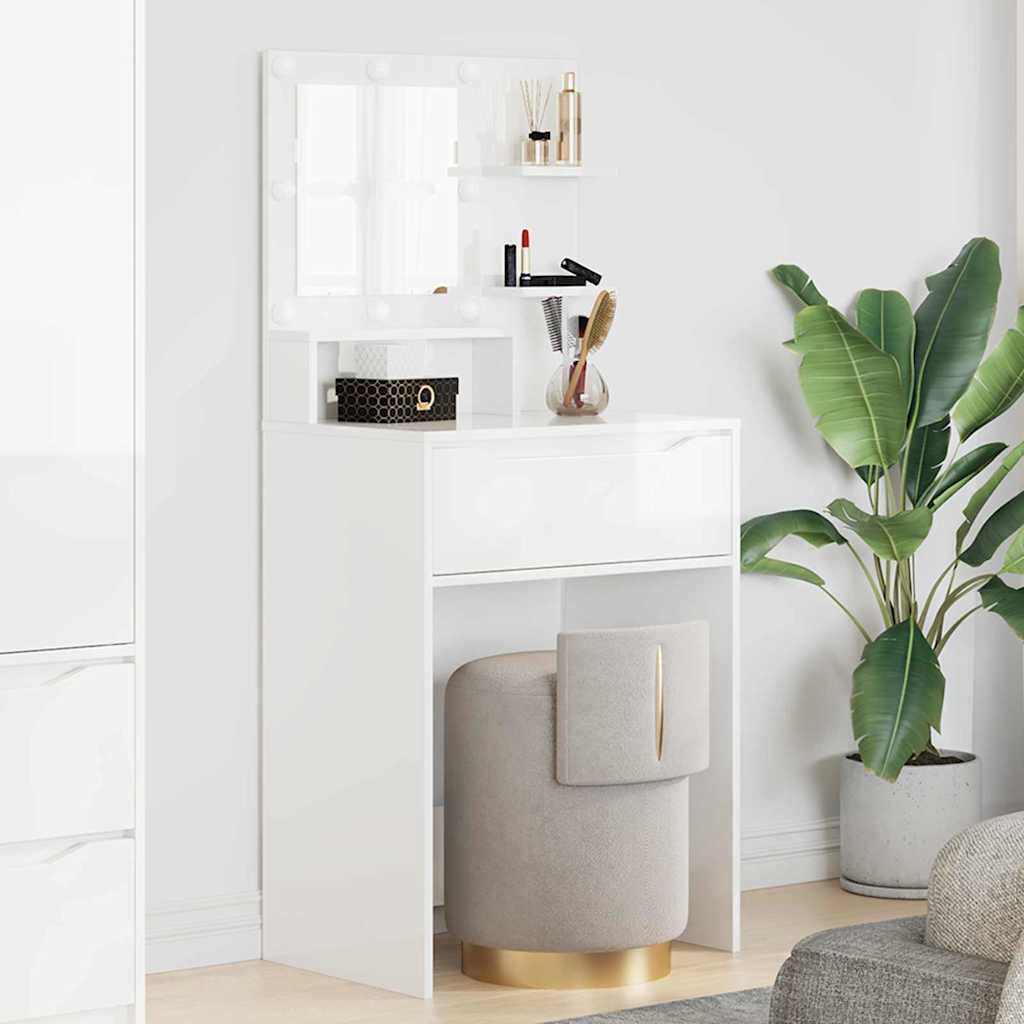 Slaapkamer Kaptafels met lade Hoogglans wit 80 x 39,6 x 135 cm