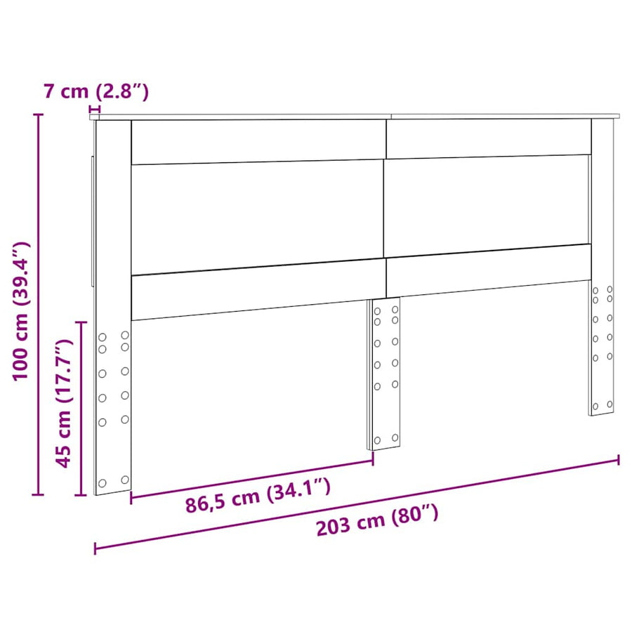Hoofdbord met hoofdeinde Zwart Eiken 200 cm Bewerkt hout