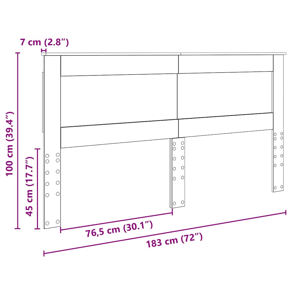 Hoofdbord met hoofdeinde Beton Grijs 180 cm Bewerkt hout
