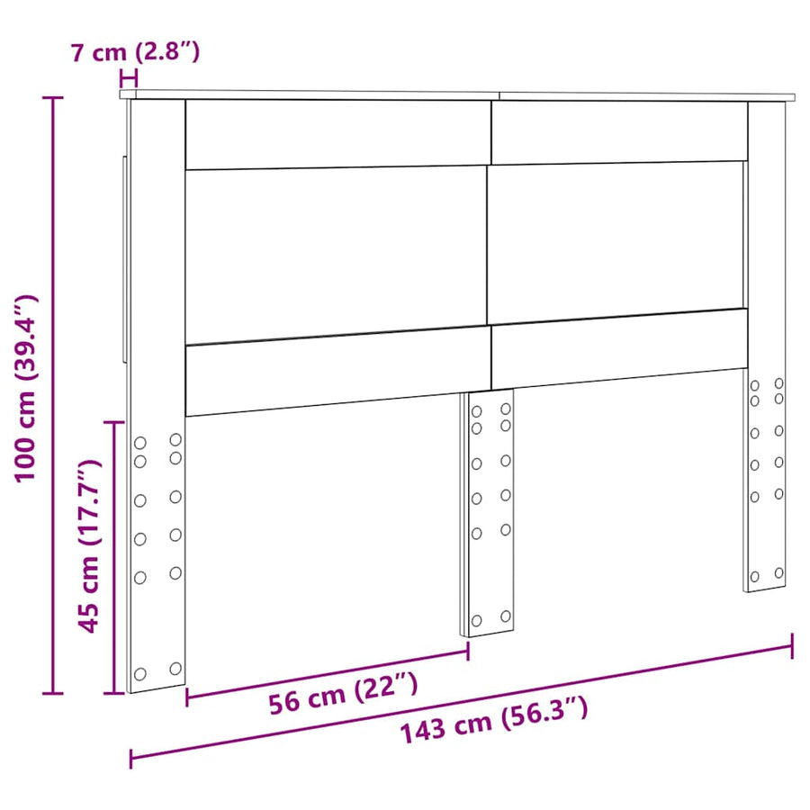 Hoofdbord met hoofdeinde Zwart Eiken 140 cm Bewerkt hout