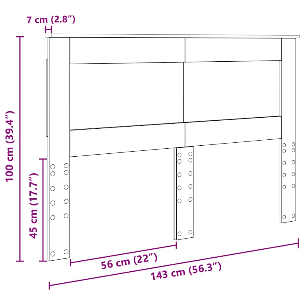 Hoofdbord met hoofdeinde Grijs Sonoma 140 cm Bewerkt hout