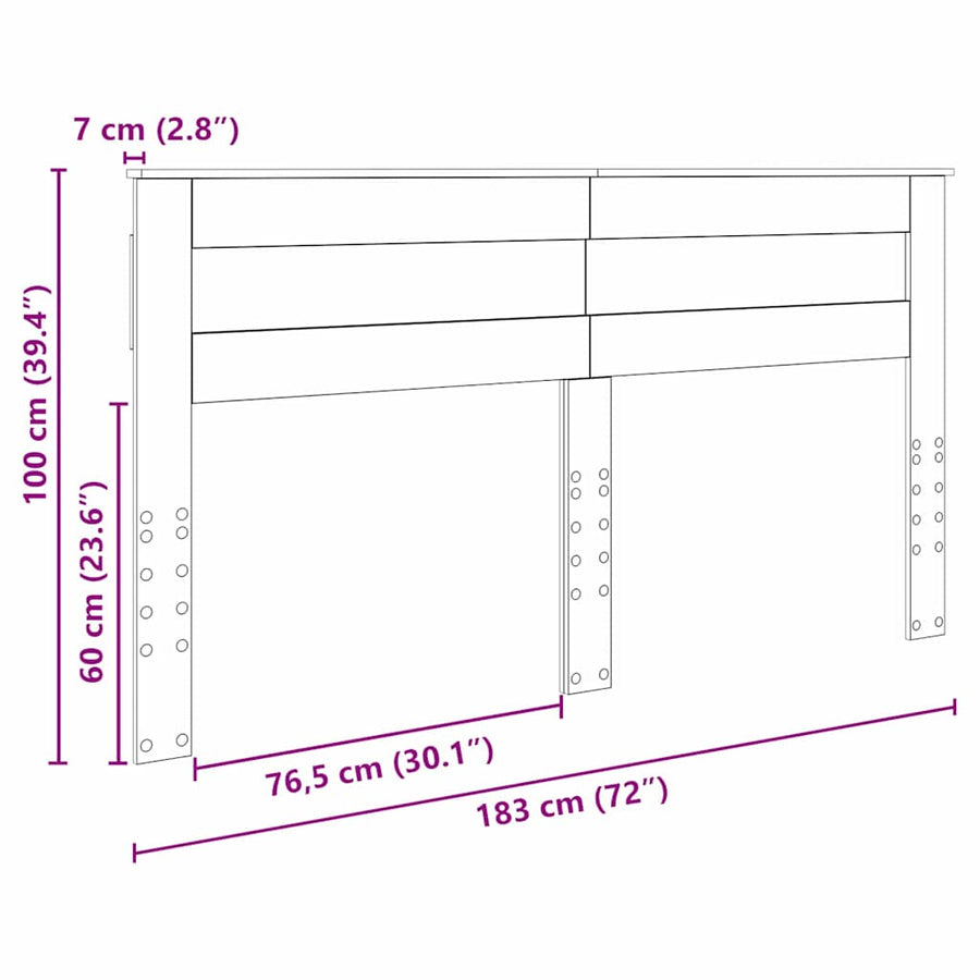 Hoofdbord met hoofdeinde Grijs Sonoma 180 cm Bewerkt hout