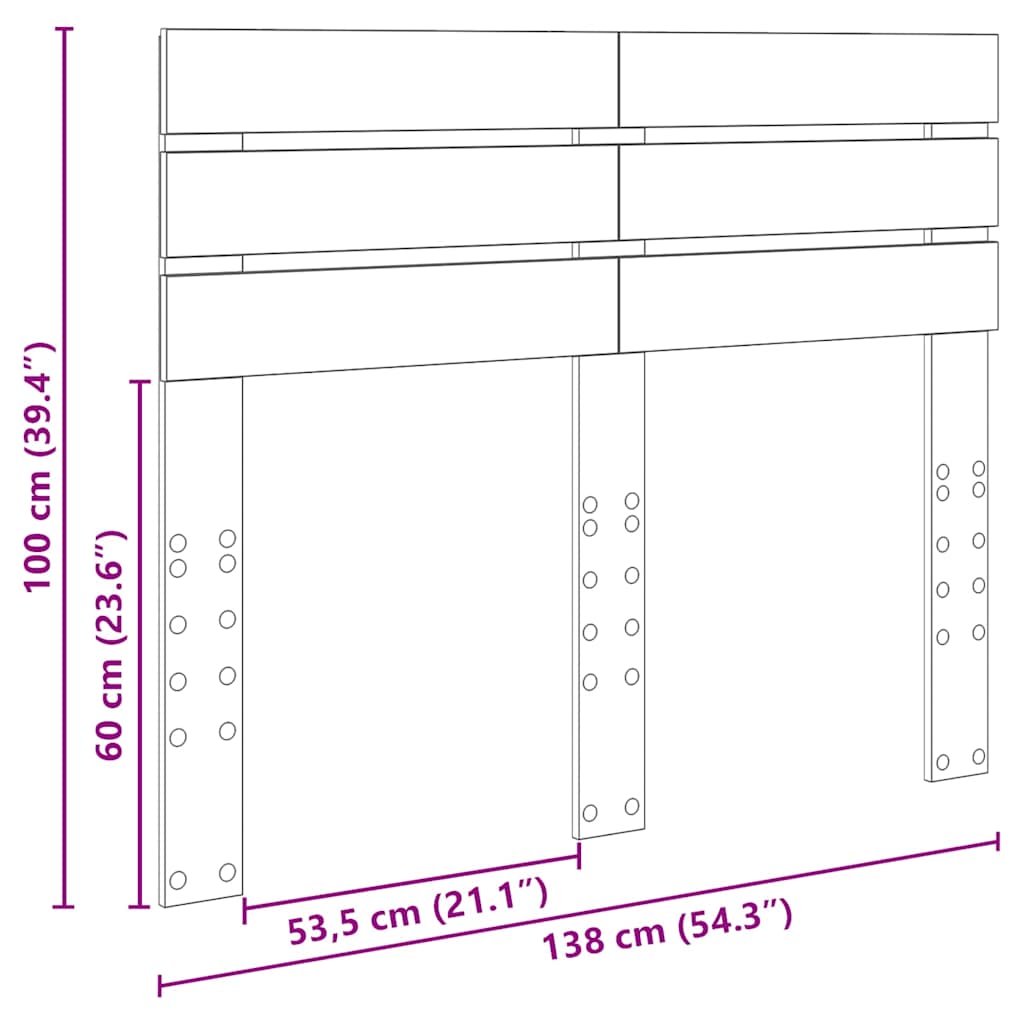 Hoofdbord met hoofdeinde Grijs Sonoma 135 cm Bewerkt hout